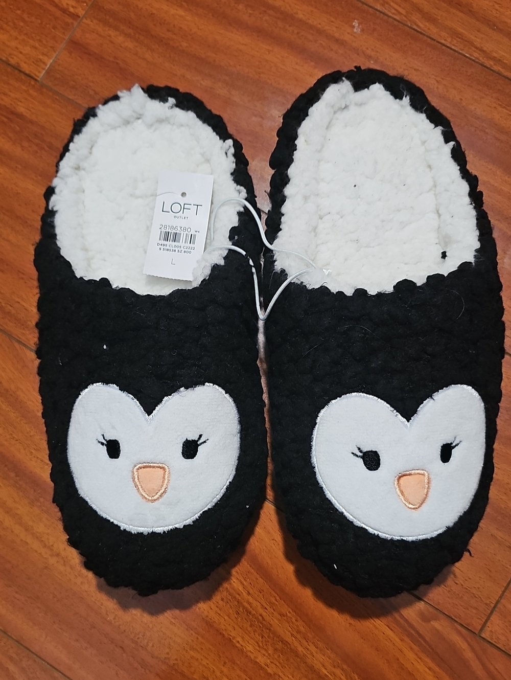 LOFT Outlet Penguin Slippers Women's Size L 9-10 Cozy Plush Fleece House Shoes